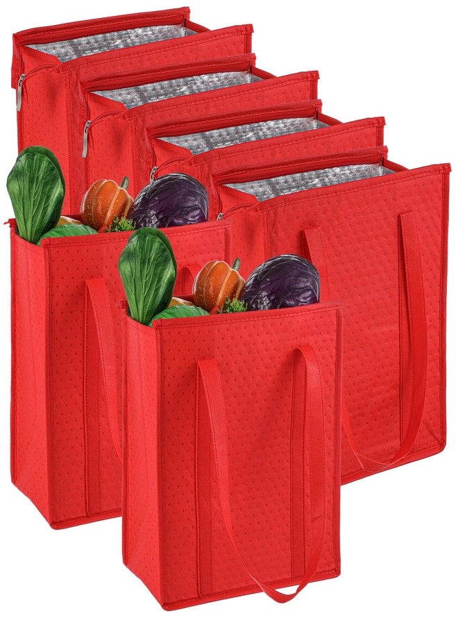 Caeuiciw 6 Pcs Insulated Grocery Bags Insulated Shopping Bag Small Red Large Reusable Insulat Cooler Bag with Zipper Top Shopping Totes for Hot or Cold Food - Image 1
